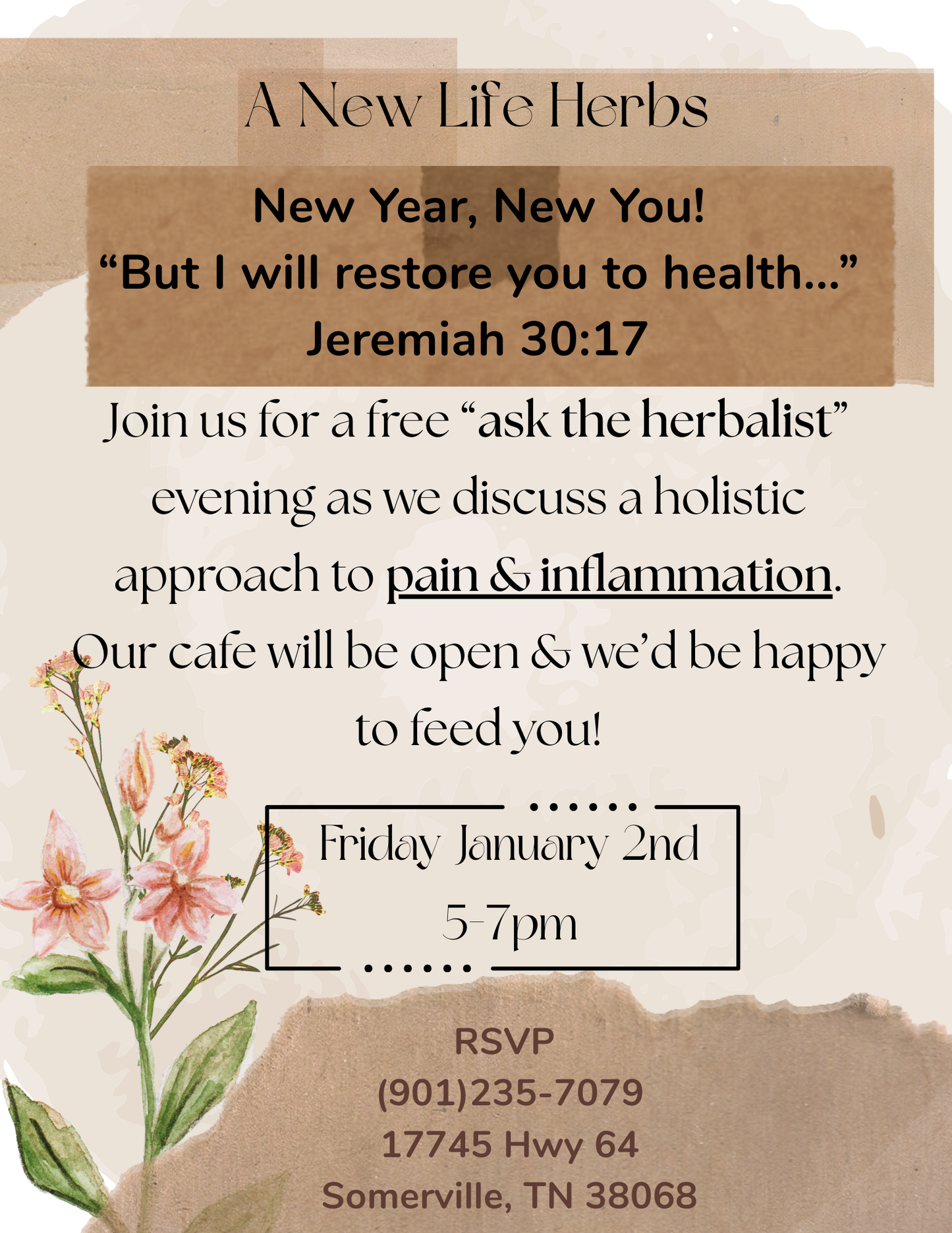 Ask the Herbalist- Pain & Inflammation talk Jan. 2nd 5-7pm