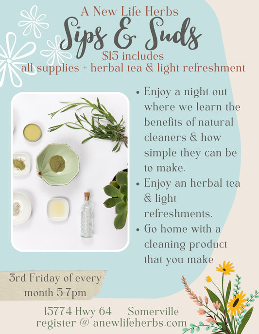 Sips & Suds Homemade Cleaner Class March 20th 5-7
