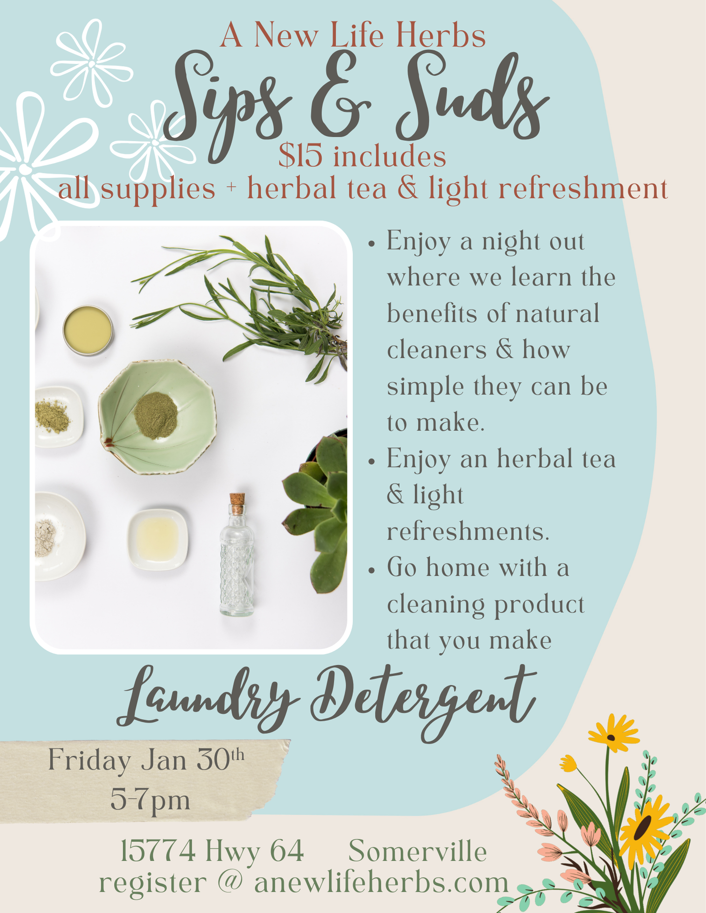 Sips & Suds Homemade Cleaner Class Feb 20th 5-7
